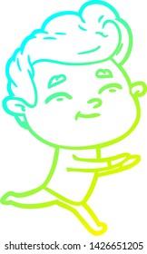 cold gradient line drawing of a running cartoon man