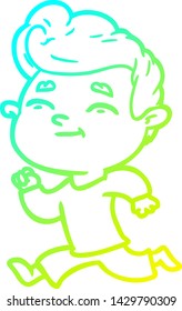 cold gradient line drawing of a running cartoon man