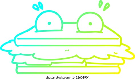 cold gradient line drawing of a sandwich cartoon character