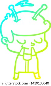 cold gradient line drawing of a self conscious cartoon spaceman