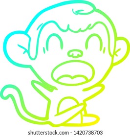 cold gradient line drawing of a shouting cartoon monkey