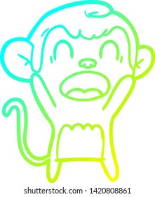 cold gradient line drawing of a shouting cartoon monkey