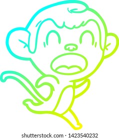 cold gradient line drawing of a shouting cartoon monkey running