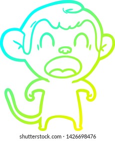 cold gradient line drawing of a shouting cartoon monkey