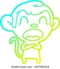 cold gradient line drawing of a shouting cartoon monkey