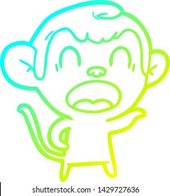 cold gradient line drawing of a shouting cartoon monkey pointing