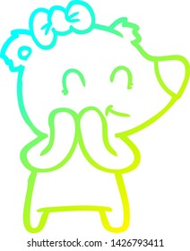 cold gradient line drawing of a shy female polar bear cartoon