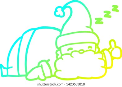 dibujo de línea de gradiente frío de una santa somnolienta que da el símbolo de los pulgares hacia arriba