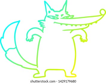 cold gradient line drawing of a sly cartoon wolf