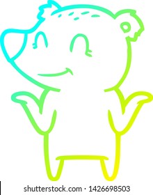 cold gradient line drawing of a smiling bear shrugging shoulders