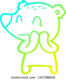 cold gradient line drawing of a smiling bear cartoon