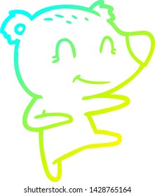 cold gradient line drawing of a smiling dancing bear cartoon