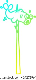 cold gradient line drawing of a speared fish cartoon