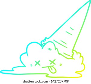 cold gradient line drawing of a splatted ice cream cartoon