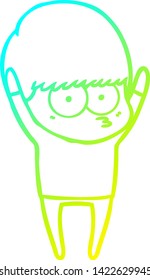 cold gradient line drawing of a stretching cartoon boy