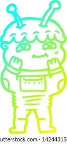 cold gradient line drawing of a surprised cartoon spaceman