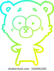 dibujo de línea de gradiente frío de una caricatura de oso polar sorprendido