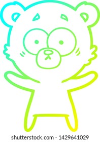 cold gradient line drawing of a surprised bear cartoon