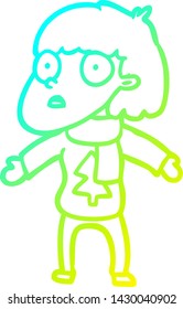 cold gradient line drawing of a surprised christmas person