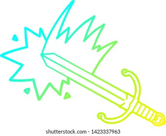 dibujo de línea de gradiente frío de una espada de dibujos animados que oscila