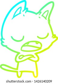 cold gradient line drawing of a talking cat cartoon
