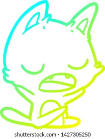 cold gradient line drawing of a talking cat cartoon