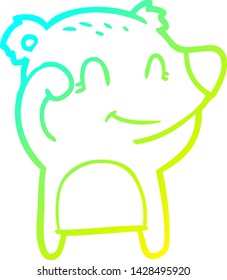 dibujo de línea de gradiente frío de un oso sonriente cansado caricatura