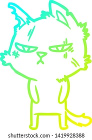 cold gradient line drawing of a tough cartoon cat