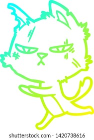 cold gradient line drawing of a tough cartoon cat running