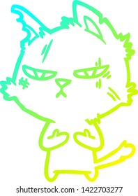 cold gradient line drawing of a tough cartoon cat