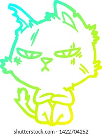 dibujo de línea de degradado frío de un gato de dibujos animados duros