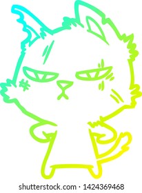 dibujo de línea de degradado frío de un gato de dibujos animados duros