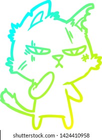 cold gradient line drawing of a tough cartoon cat