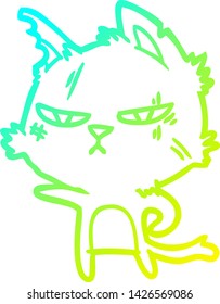 cold gradient line drawing of a tough cartoon cat pointing