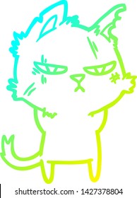 cold gradient line drawing of a tough cartoon cat