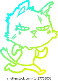 dibujo de línea de gradiente frío de un gato de dibujos animados rígidos corriendo