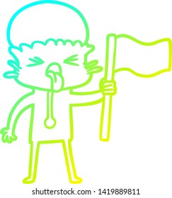 dibujo de línea de degradado frío de una extraña bandera de ondulación alienígena de dibujos animados