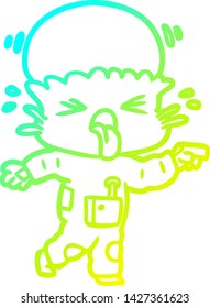 cold gradient line drawing of a weird cartoon alien pointing