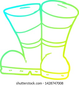 dibujo de línea de gradiente frío de una caricatura de botas de wellington