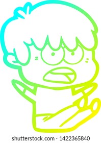 cold gradient line drawing of a worried cartoon boy