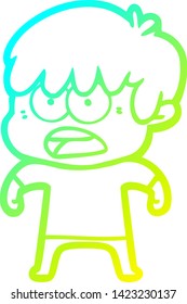 cold gradient line drawing of a worried cartoon boy