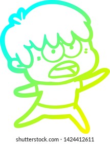 kalte Farbverlauf-Linienzeichnung eines besorgten Cartoon-Jungen