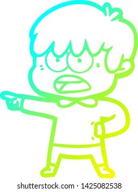 dibujo de línea de degradado frío de un niño de dibujos animados preocupado