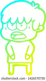 cold gradient line drawing of a worried cartoon boy