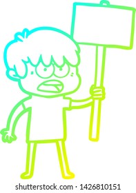 cold gradient line drawing of a worried cartoon boy