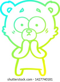 cold gradient line drawing of a worried bear cartoon