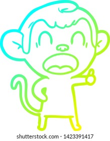 desenho de linha de gradiente frio de um macaco de desenho animado bocejando