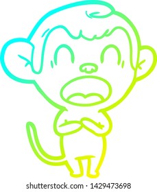 cold gradient line drawing of a yawning cartoon monkey