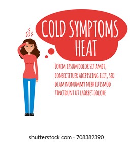 Cold, grippe, flu or seasonal influenza common symptom infographic. Vector illustration.