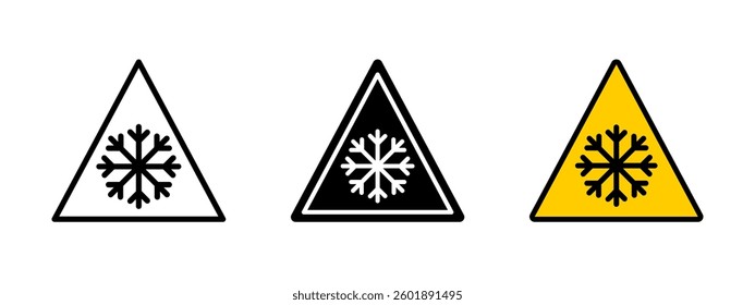 Cold hazard icon. Winter warning vector illustration. Ice and snowflake safety sign for slippery surfaces, freezing temperatures and weather precautions.